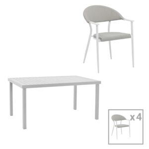 Set de 5 buc masa si scaune de gradina Kliton Pino aluminiu alb 150x80x74 cm Set de 5 buc masa si scaune de gradina Kliton Pino aluminiu alb 150x80x74 cm