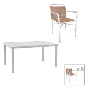 Set de 7 buc masa si scaune de gradina Kliton Clutch aluminiu alb 150x80x74 cm Set de 7 buc masa si scaune de gradina Kliton Clutch aluminiu alb 150x80x74 cm