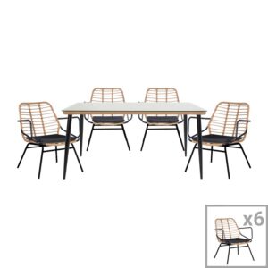 Set de 7 buc masa si scaune de gradina Naoki B ratan natural metal negru sticla 160x90x78 cm Set de 7 buc masa si scaune de gradina Naoki B ratan natural metal negru sticla 160x90x78 cm