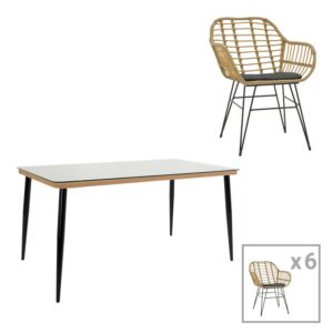 Set de 7 buc masa si scaune de gradina Naoki X ratan natural si metal negru 160x90x78 cm Set de 7 buc masa si scaune de gradina Naoki X ratan natural si metal negru 160x90x78 cm