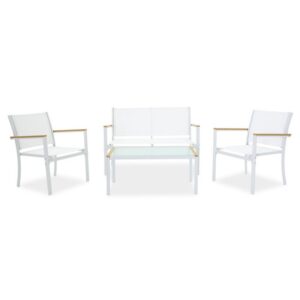 Set Masa si Scaune Lounge Jacie 4 Piese Alb Set Masa si Scaune Lounge Jacie 4 Piese Alb