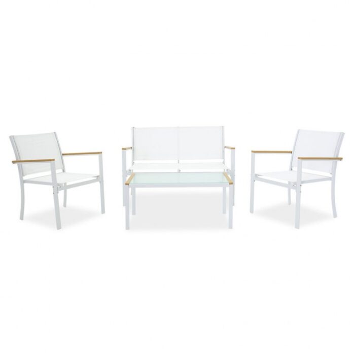 Set Masa si Scaune Lounge Jacie 4 Piese Alb Set Masa si Scaune Lounge Jacie 4 Piese Alb
