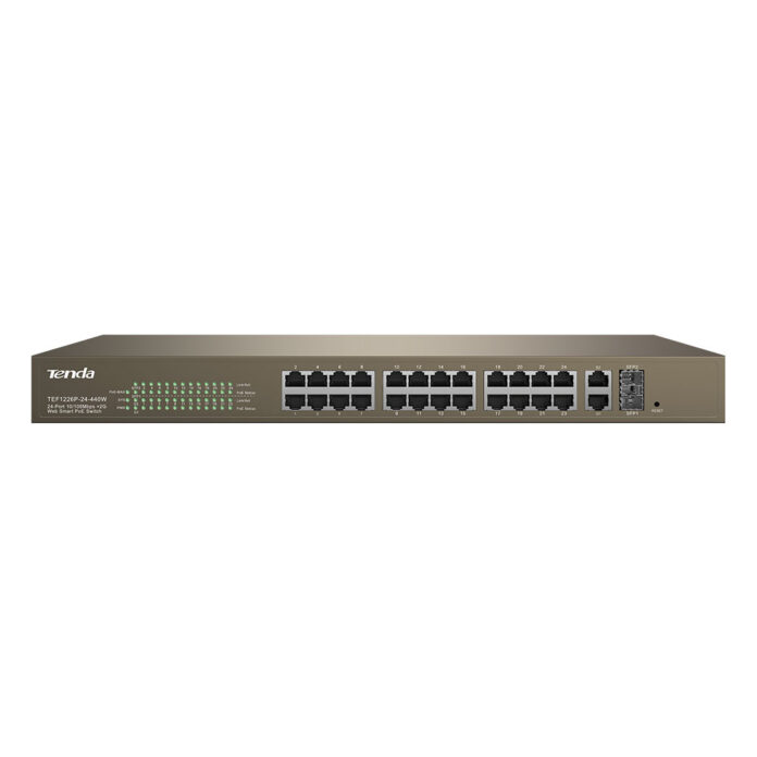 Switch cu 24 porturi Tenda TEF1226P-24-440W, 8.8 Gbps, 6.5 Mpps, 4000 MAC, PoE, cu management Switch cu 24 porturi Tenda TEF1226P-24-440W, 8.8 Gbps, 6.5 Mpps, 4000 MAC, PoE, cu management