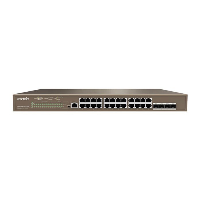 Switch cu 24 porturi Tenda TEG5328P-24-410W, 56 Gbps, 41.7 Mpps, 16000 MAC, PoE, cu management Switch cu 24 porturi Tenda TEG5328P-24-410W, 56 Gbps, 41.7 Mpps, 16000 MAC, PoE, cu management