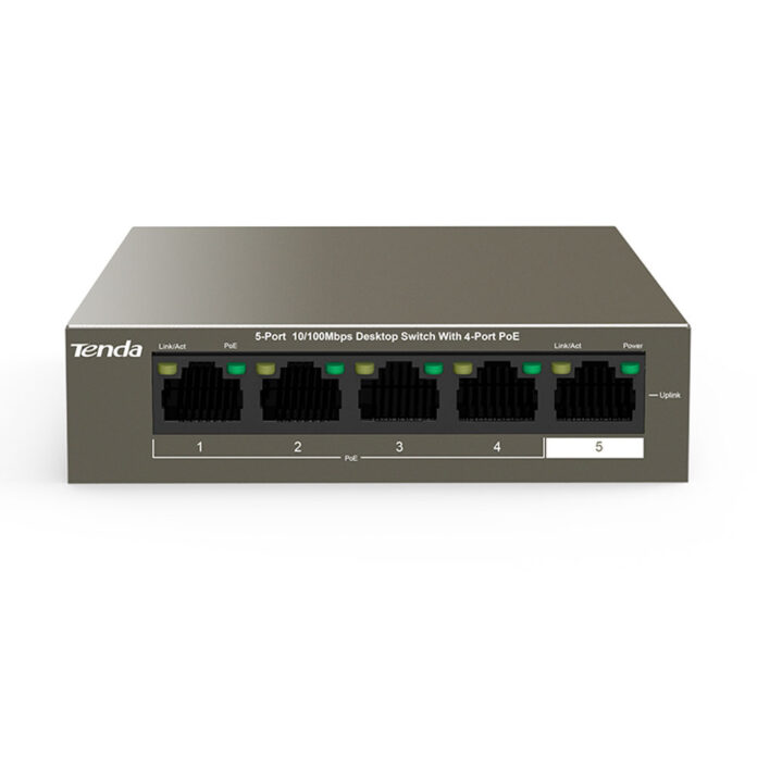 Switch cu 5 porturi Tenda TEF1105P-4-63W, 1 Gbps, 0.74 Mpps, 1000 MAC, PoE, fara management Switch cu 5 porturi Tenda TEF1105P-4-63W, 1 Gbps, 0.74 Mpps, 1000 MAC, PoE, fara management
