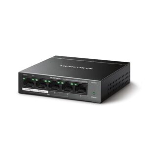 Switch desktop cu 5 porturi Gigabit Mercusys MS105GP, 2000 MAC, fara management, 250 m, PoE+ Switch desktop cu 5 porturi Gigabit Mercusys MS105GP, 2000 MAC, fara management, 250 m, PoE+