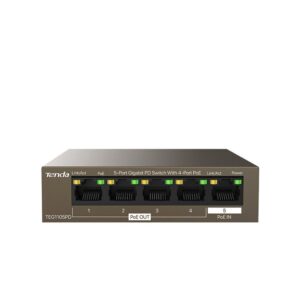 Switch PoE Gigabit cu 5 porturi Tenda TEG1105PD, 4x PoE OUT, 1x PoE IN, 22 W, 10 Gbps, fara management si alimentare Switch PoE Gigabit cu 5 porturi Tenda TEG1105PD, 4x PoE OUT, 1x PoE IN, 22 W, 10 Gbps, fara management si alimentare