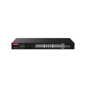 Switch PoE Gigabit rackabil IP-COM G1128P-24-410W, 24 porturi PoE+, 2 RJ45, 2 SFP uplink, buget 410 W, 56 Gbps, 1U, fara management Switch PoE Gigabit rackabil IP-COM G1128P-24-410W, 24 porturi PoE+, 2 RJ45, 2 SFP uplink, buget 410 W, 56 Gbps, 1U, fara management