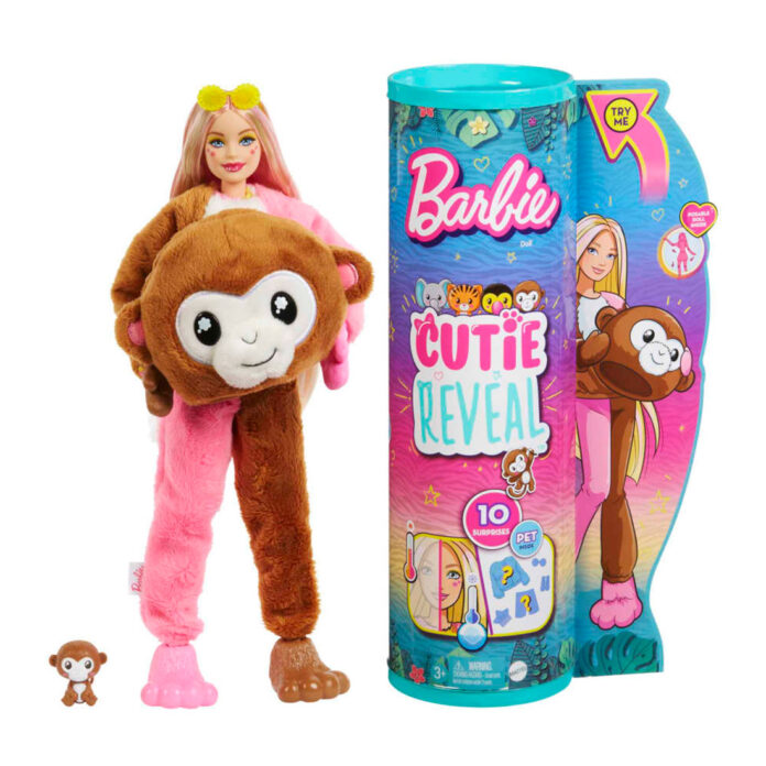 Papusa Barbie, Seria Jungle, Cutie Reveal, Monkey, 10 surprize, HKR01 Papusa Barbie, Seria Jungle, Cutie Reveal, Monkey, 10 surprize, HKR01