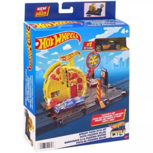 Set de joaca cu masinuta, Hot Wheels, Speedy Pizza Pick-Up, HKX44 Set de joaca cu masinuta, Hot Wheels, Speedy Pizza Pick-Up, HKX44