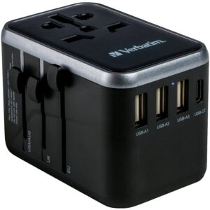 Incarcator retea de calatorie universal Verbatim GaN3, 140 W, 3x USB Type-C, 1x USB-A QC 3.0 (Negru) Incarcator retea de calatorie universal Verbatim GaN3, 140 W, 3x USB Type-C, 1x USB-A QC 3.0 (Negru)