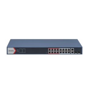Switch rackabil cu 16 porturi PoE Hikvision DS-3E1318P-EI(B), 9.2 Gbps, 2× porturi SPF Gigabit, buget 230 W, cu management Switch rackabil cu 16 porturi PoE Hikvision DS-3E1318P-EI(B), 9.2 Gbps, 2× porturi SPF Gigabit, buget 230 W, cu management