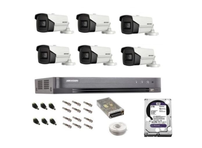 Sistem complet de supraveghere profesional Hikvision 6 camere IR60m, DVR 8 canale Turbo HD, inregistrare 4K, HDD 2 Tb, 100 m cablu CCTV, vizualizare pe telefon Sistem complet de supraveghere profesional Hikvision 6 camere IR60m, DVR 8 canale Turbo HD, inregistrare 4K, HDD 2 Tb, 100 m cablu CCTV, vizualizare pe telefon