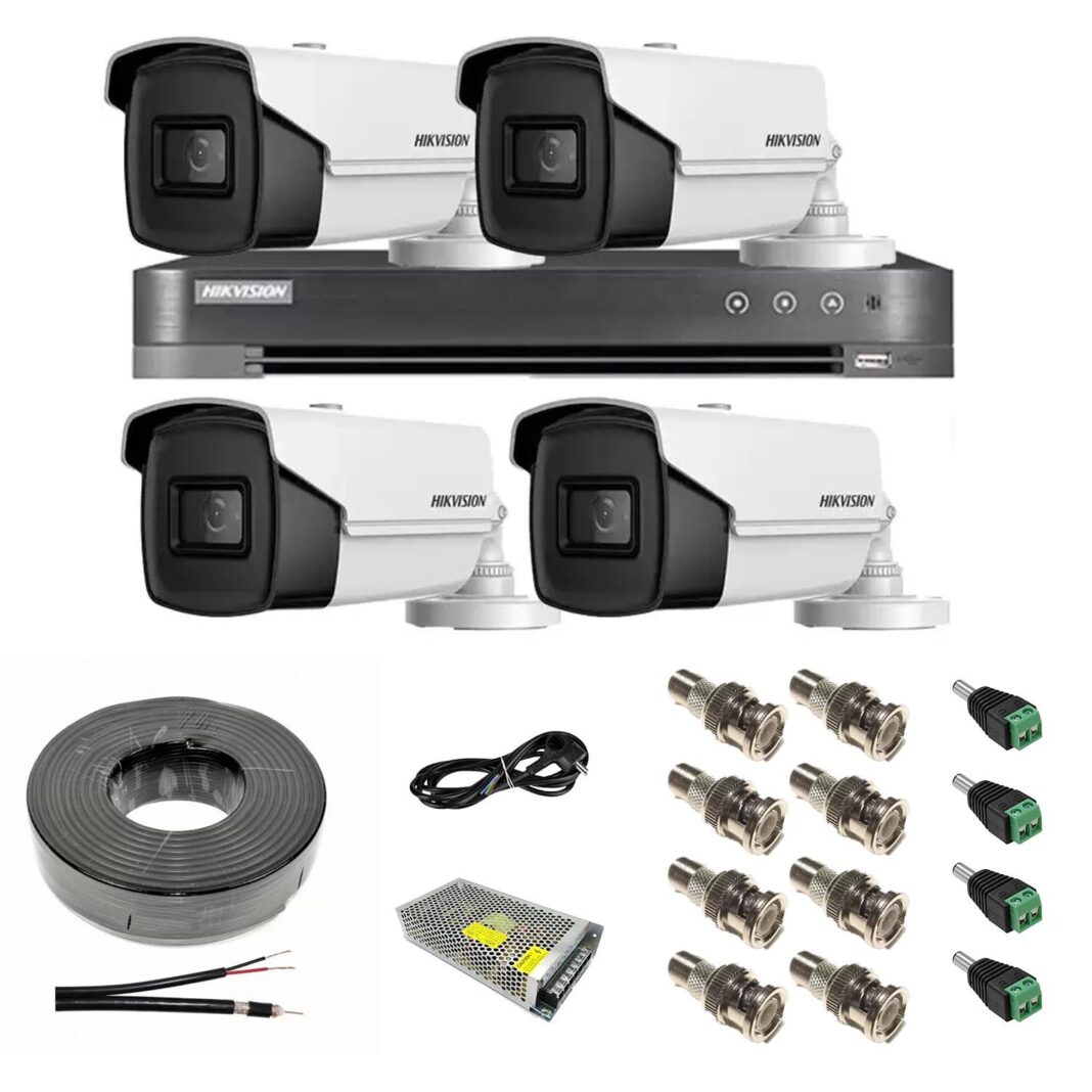 Sistem supraveghere video HIKVISION 4 camere 8MP 4 in 1, IR 60m, DVR 4 canale 4K 8MP, accesorii Sistem supraveghere video HIKVISION 4 camere 8MP 4 in 1, IR 60m, DVR 4 canale 4K 8MP, accesorii