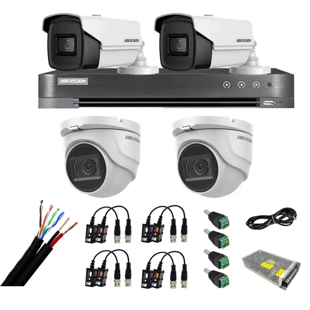 Sistem de supraveghere mixt 4 camere: 2 camere interior 8MP IR 30m, 2 camere exterior 4 in 1, 8MP, IR 80m, DVR 4 canale 4K 8MP, accesorii Sistem de supraveghere mixt 4 camere: 2 camere interior 8MP IR 30m, 2 camere exterior 4 in 1, 8MP, IR 80m, DVR 4 canale 4K 8MP, accesorii