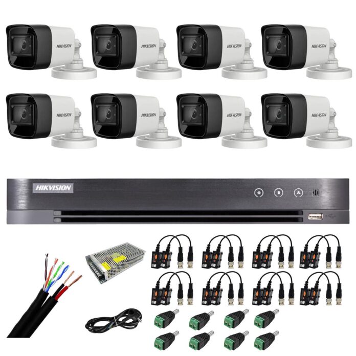 Sistem supraveghere exterior Hikvision 8 camere 8MP, 4 in 1, IR 30m, DVR 8 canale 4K 8MP, accesorii Sistem supraveghere exterior Hikvision 8 camere 8MP, 4 in 1, IR 30m, DVR 8 canale 4K 8MP, accesorii
