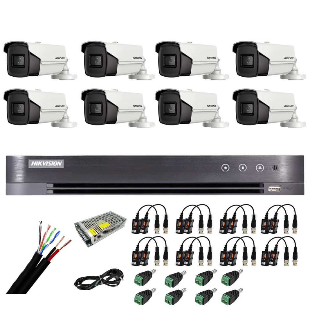 Sistem supraveghere 8 camere Hikvision 8MP 4 in 1, 2.8mm, IR 60m, DVR 8 canale 4K 8MP, accesorii Sistem supraveghere 8 camere Hikvision 8MP 4 in 1, 2.8mm, IR 60m, DVR 8 canale 4K 8MP, accesorii