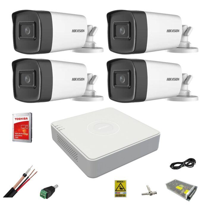 Kit supraveghere video profesional Hikvision 4 camere Full HD 1080P wide-angle 2.8mm Kit supraveghere video profesional Hikvision 4 camere Full HD 1080P wide-angle 2.8mm