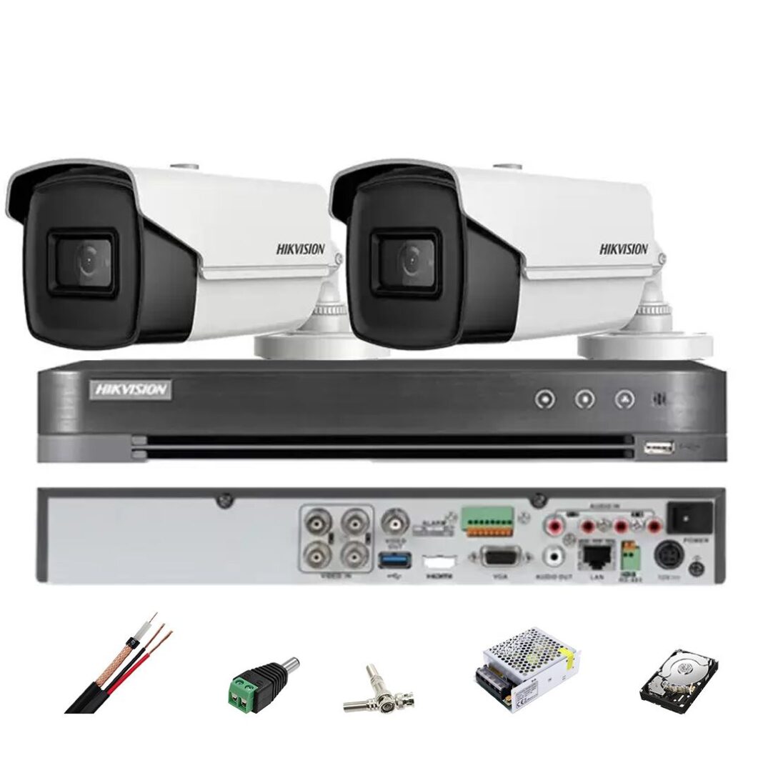 Sistem de supraveghere HIKVISION 2 camere 8MP 4 in 1, IR 60m, DVR 4 canale, accesorii montaj, hard disk Sistem de supraveghere HIKVISION 2 camere 8MP 4 in 1, IR 60m, DVR 4 canale, accesorii montaj, hard disk