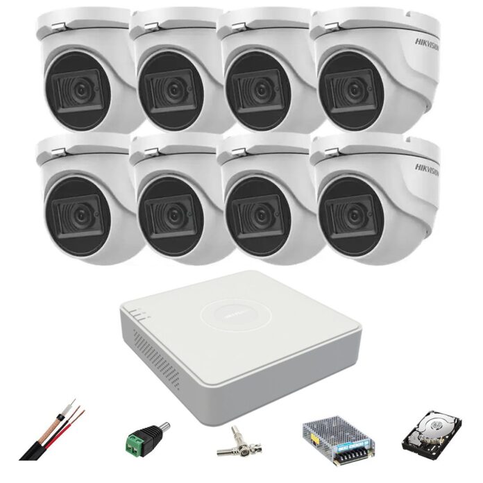 Sistem supraveghere Hikvision 8 camere 8MP, 2.8mm, IR 30m, DVR 8 canale 4K, accesorii, hard disk Sistem supraveghere Hikvision 8 camere 8MP, 2.8mm, IR 30m, DVR 8 canale 4K, accesorii, hard disk