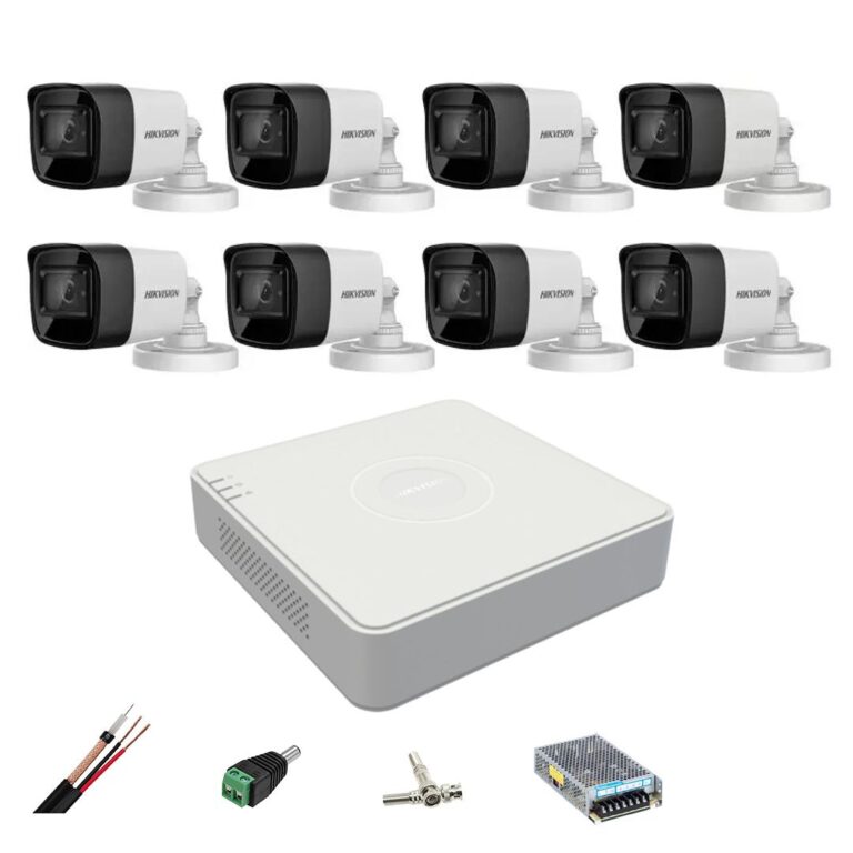 Sistem supraveghere exterior Hikvision 8 camere 8MP, 4 in 1, IR 30m, DVR 8 canale 4K 8MP, accesorii