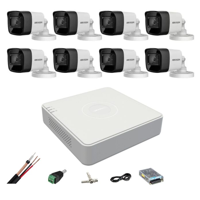 Sistem de supraveghere 8 camere Hikvision 4 in 1 8MP, 3.6mm, IR 80m, DVR 8 canale, accesorii de montaj Sistem de supraveghere 8 camere Hikvision 4 in 1 8MP, 3.6mm, IR 80m, DVR 8 canale, accesorii de montaj