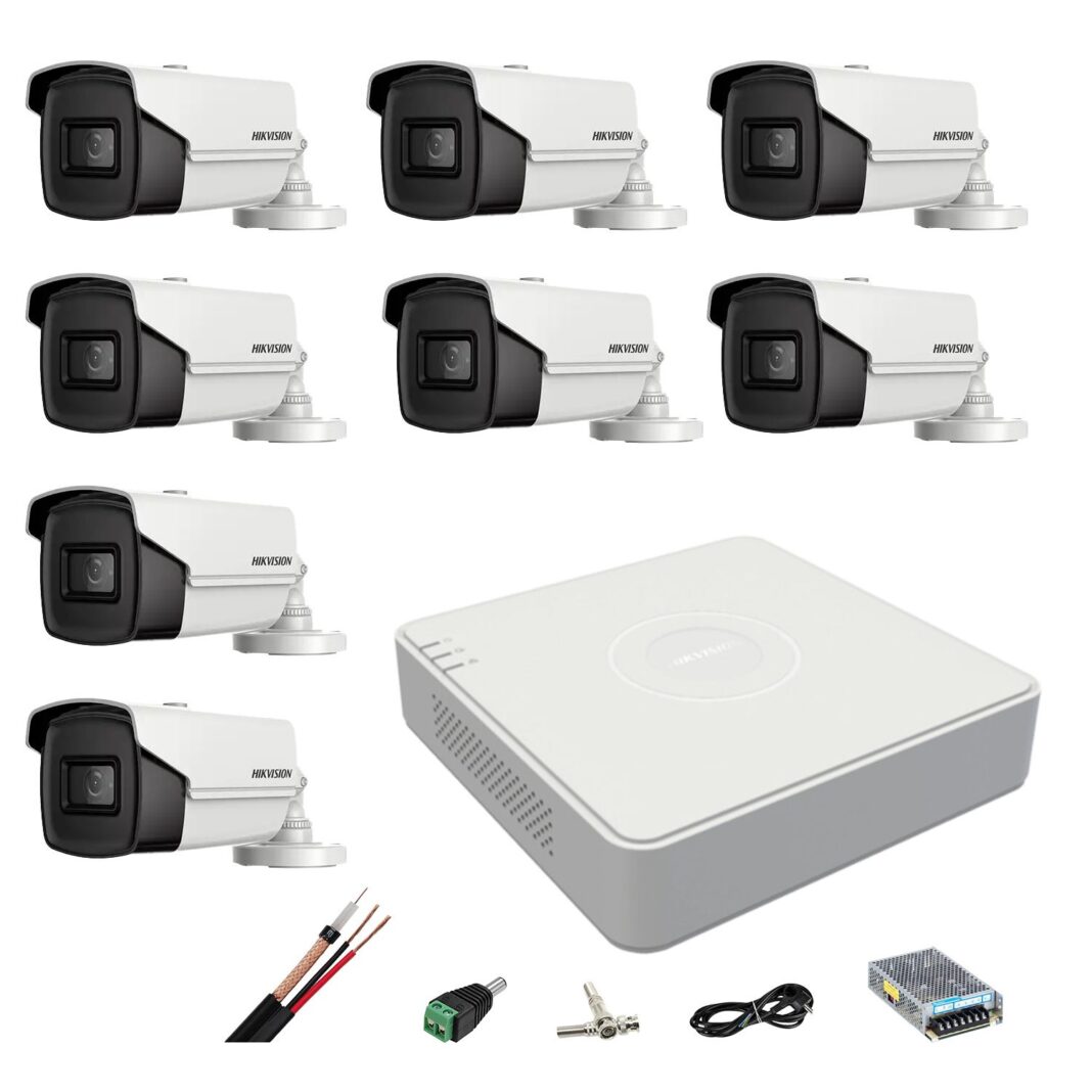 Sistem supraveghere Hikvision 8 camere 8MP 4 in 1, IR 60m, DVR 8 canale 4K, accesorii montaj Sistem supraveghere Hikvision 8 camere 8MP 4 in 1, IR 60m, DVR 8 canale 4K, accesorii montaj