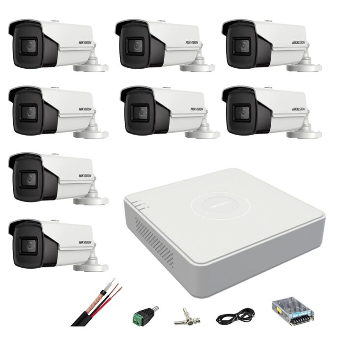 Sistem supraveghere Hikvision 8 camere 8MP 4 in 1, IR 60m, DVR 8 canale 4K, accesorii montaj Sistem supraveghere Hikvision 8 camere 8MP 4 in 1, IR 60m, DVR 8 canale 4K, accesorii montaj