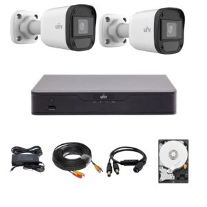 Sistem de supraveghere Uniview cu 2 camere 5 Megapixeli, Infrarosu 20M, DVR Hibrid cu 4 canale 5MP, HDD, accesorii Sistem de supraveghere Uniview cu 2 camere 5 Megapixeli, Infrarosu 20M, DVR Hibrid cu 4 canale 5MP, HDD, accesorii