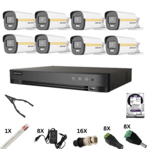 Kit de supraveghere Hikvision cu 8 camere Poc, ColorVu 8 Megapixeli, Lumina Color 40m, DVR 8 canale 8 Megapixeli, Hard, Accesorii Kit de supraveghere Hikvision cu 8 camere Poc, ColorVu 8 Megapixeli, Lumina Color 40m, DVR 8 canale 8 Megapixeli, Hard, Accesorii