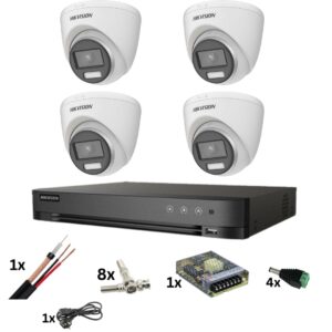 Sistem de supraveghere Hikvision cu 4 camere Poc, ColorVu 8MP, Lumina color 40M, Lentila 2.8mm, DVR de 4 canale 8 Megapixeli, accesorii Sistem de supraveghere Hikvision cu 4 camere Poc, ColorVu 8MP, Lumina color 40M, Lentila 2.8mm, DVR de 4 canale 8 Megapixeli, accesorii