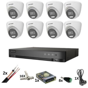 Kit de supraveghere Hikvision, 8 camere Poc, ColorVu de 8 Megapixeli, Lumina color 40m, Lentila 2.8mm, DVR cu 8 canale de 8 Megapixeli, accesorii Kit de supraveghere Hikvision, 8 camere Poc, ColorVu de 8 Megapixeli, Lumina color 40m, Lentila 2.8mm, DVR cu 8 canale de 8 Megapixeli, accesorii