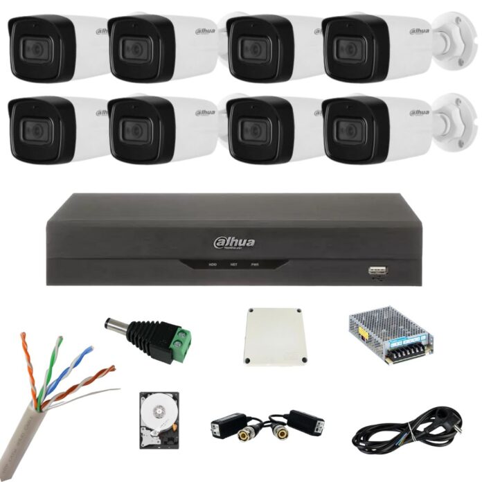 Sistem de supraveghere cu 8 camere Dahua de 8 Megapixeli, IR 80m, Microfon, DVR Dahua de 8 canale 8MP, Hard, Accesorii Sistem de supraveghere cu 8 camere Dahua de 8 Megapixeli, IR 80m, Microfon, DVR Dahua de 8 canale 8MP, Hard, Accesorii