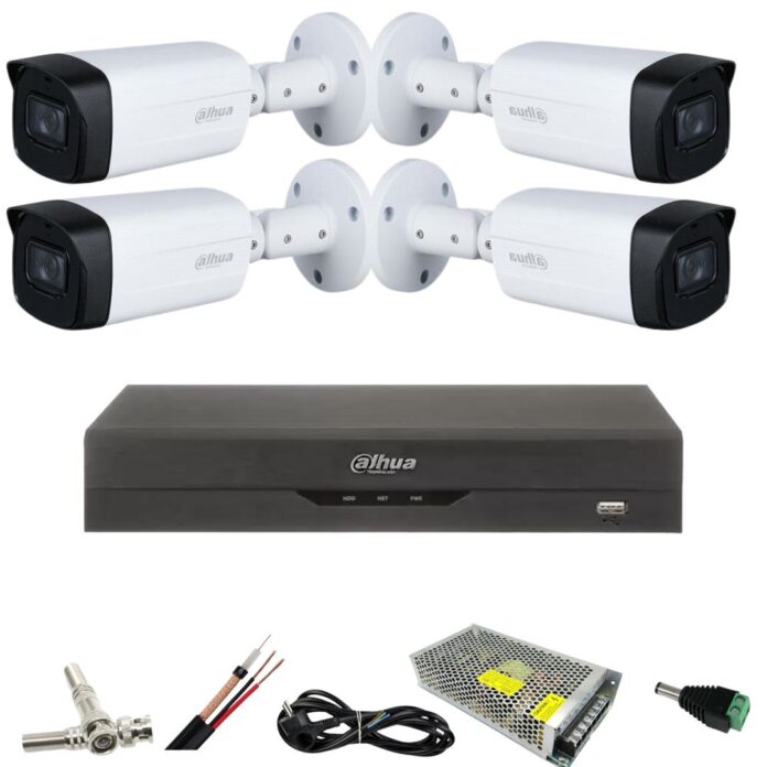 Kit cu 4 camere supraveghere Dahua 5 MP, IR 80M, lentila 3.6mm, Starlight, DVR Dahua 4 canale, 5 MP, Accesorii Kit cu 4 camere supraveghere Dahua 5 MP, IR 80M, lentila 3.6mm, Starlight, DVR Dahua 4 canale, 5 MP, Accesorii