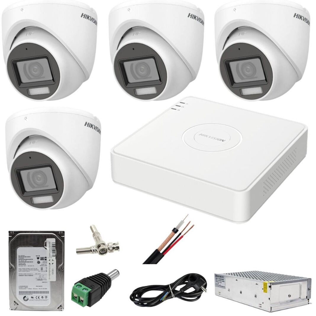 Sistem supraveghere Hikvision 4 camere 2MP Dual Light WL 20M IR 30M DVR 4MP AcuSense cu accesorii incluse HDD 500GB Sistem supraveghere Hikvision 4 camere 2MP Dual Light WL 20M IR 30M DVR 4MP AcuSense cu accesorii incluse HDD 500GB