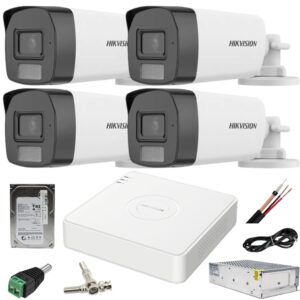 Sistem supraveghere Hikvision 4 camere 2MP Dual Light IR 40m WL 40m DVR 4MP AcuSense cu accesorii incluse HDD 500GB Sistem supraveghere Hikvision 4 camere 2MP Dual Light IR 40m WL 40m DVR 4MP AcuSense cu accesorii incluse HDD 500GB