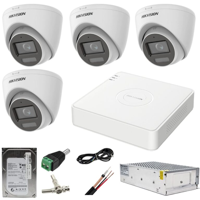 Sistem supraveghere Hikvision 4 camere 5MP Dual Light WL 20m IR 20m DVR 5MP AcuSense cu accesorii incluse HDD 500GB
