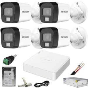 Sistem supraveghere Hikvision 4 camere 5MP Dual Light WL 20m IR 25m DVR 4MP AcuSense cu accesorii incluse HDD 500GB Sistem supraveghere Hikvision 4 camere 5MP Dual Light WL 20m IR 25m DVR 4MP AcuSense cu accesorii incluse HDD 500GB