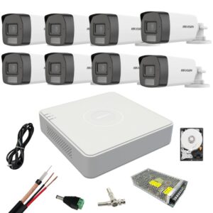 Kit supraveghere Hikvision 8 camere Dual Light 5 MP Lumina alba 40 IR 40 DVR 8 canale 4 MP Hard, Accesorii incluse Kit supraveghere Hikvision 8 camere Dual Light 5 MP Lumina alba 40 IR 40 DVR 8 canale 4 MP Hard, Accesorii incluse