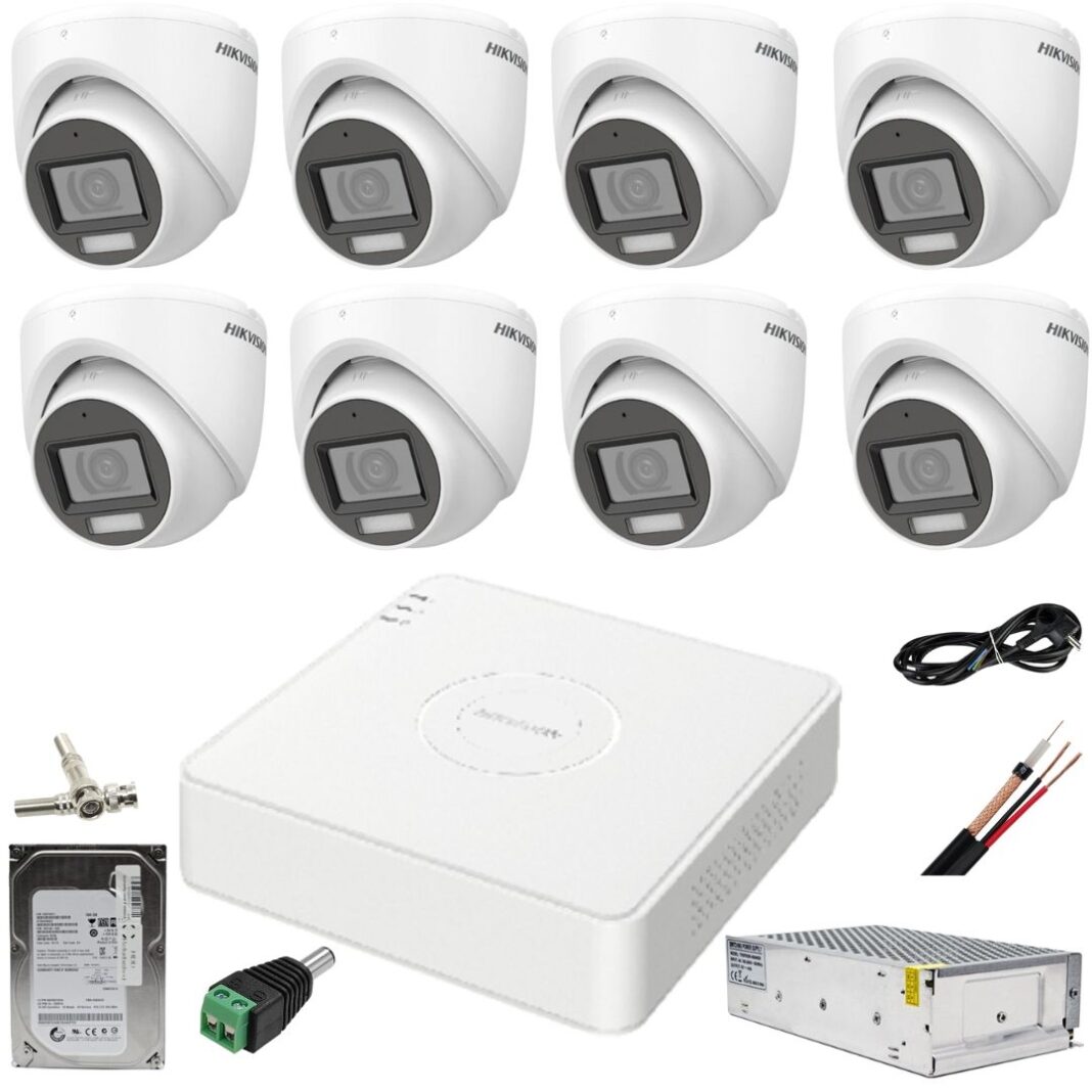 Sistem supraveghere Hikvision 8 camere 2MP Dual Light IR 30m WL 20m DVR 4MP cu accesorii incluse HDD 1TB Sistem supraveghere Hikvision 8 camere 2MP Dual Light IR 30m WL 20m DVR 4MP cu accesorii incluse HDD 1TB