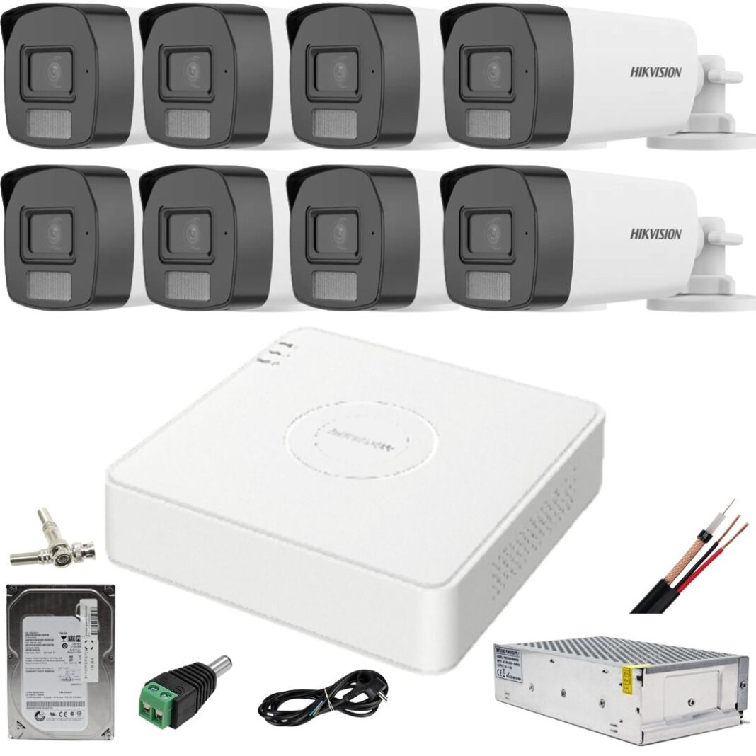 Sistem supraveghere Hikvision 8 camere color vue 2MP Dual Light, microfon, IR 40m lumina alba DVR 4MP acu sense cu accesorii incluse si HDD 1TB Sistem supraveghere Hikvision 8 camere color vue 2MP Dual Light, microfon, IR 40m lumina alba DVR 4MP acu sense cu accesorii incluse si HDD 1TB