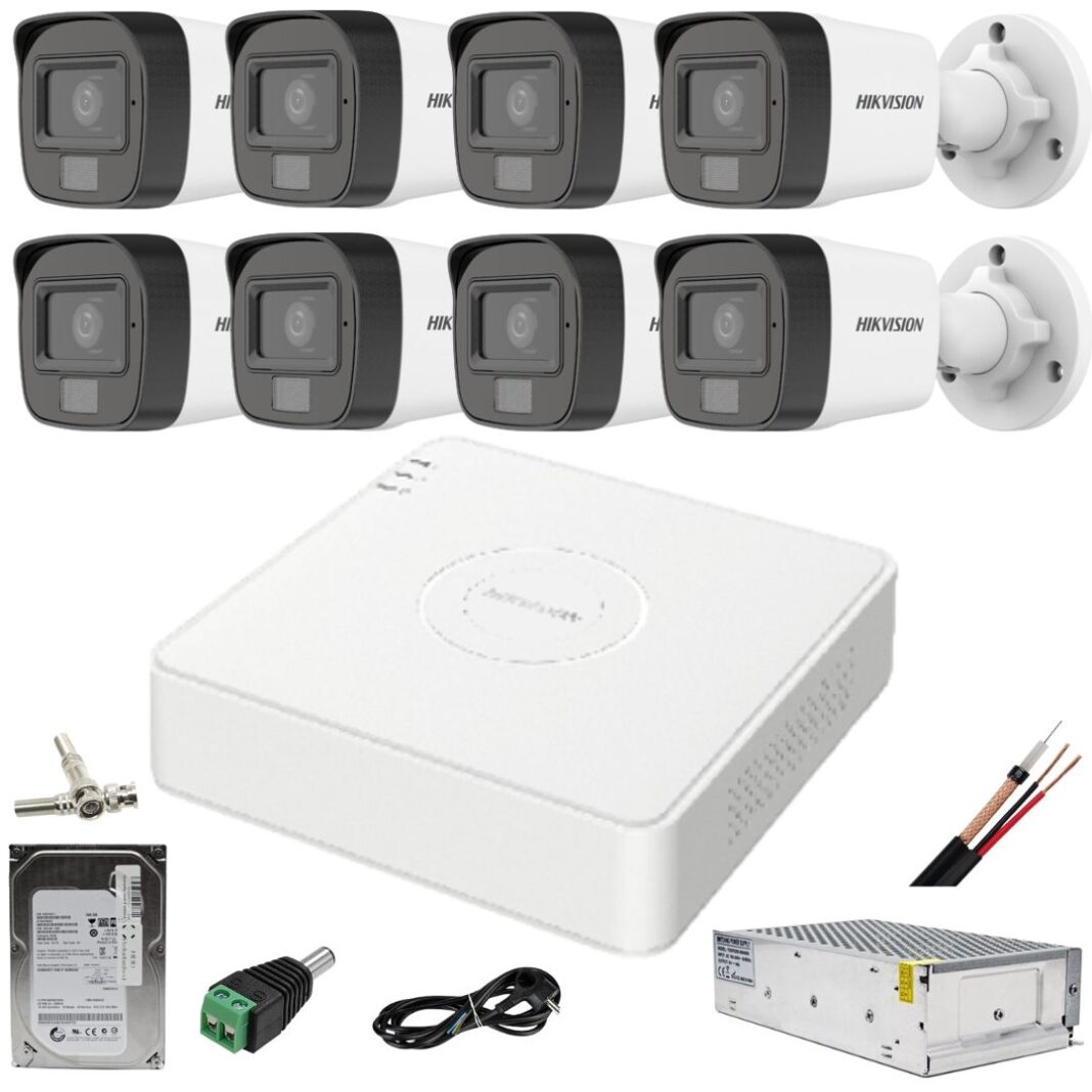 Sistem supraveghere Hikvision 8 camere 5MP Dual Light IR 25m WL 20m DVR 4MP cu accesorii incluse HDD 1TB Sistem supraveghere Hikvision 8 camere 5MP Dual Light IR 25m WL 20m DVR 4MP cu accesorii incluse HDD 1TB