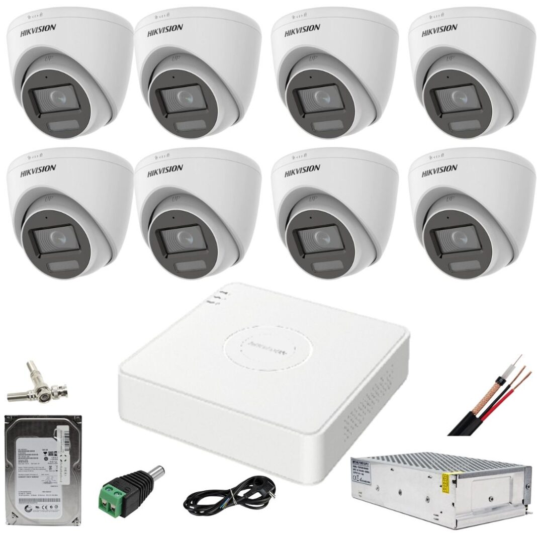 Sistem supraveghere Hikvision 8 camere 5MP Dual Light IR 30m WL 20m DVR 4MP cu accesorii incluse HDD 1TB Sistem supraveghere Hikvision 8 camere 5MP Dual Light IR 30m WL 20m DVR 4MP cu accesorii incluse HDD 1TB