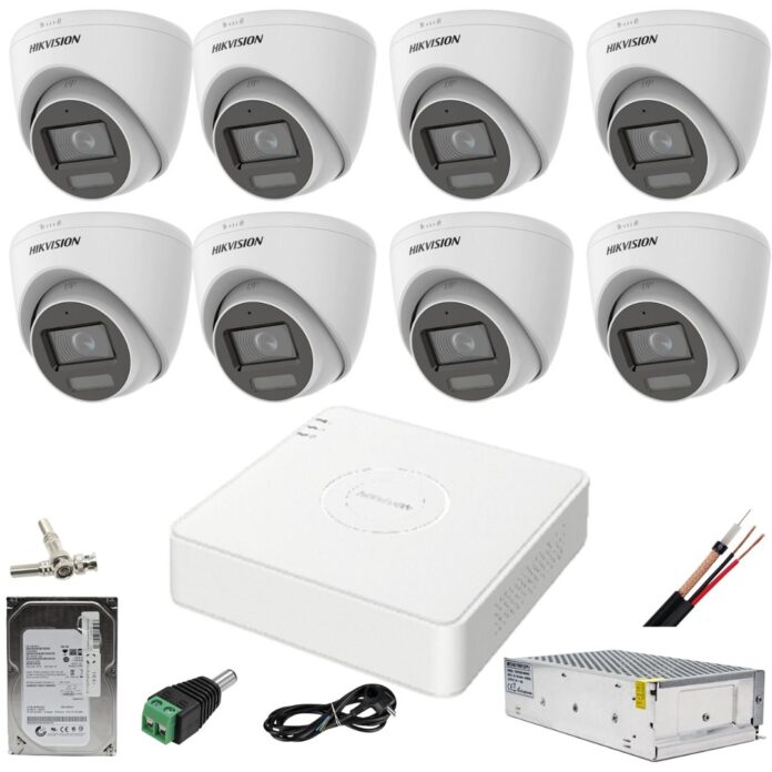 Sistem supraveghere Hikvision 8 camere 5MP Dual Light IR 30m WL 20m DVR 4MP cu accesorii incluse HDD 1TB Sistem supraveghere Hikvision 8 camere 5MP Dual Light IR 30m WL 20m DVR 4MP cu accesorii incluse HDD 1TB