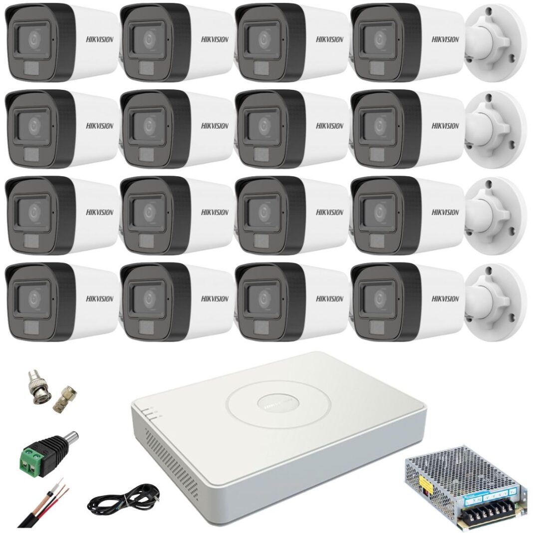 Sistem supraveghere Hikvision 16 camere 2MP Dual Light IR 30m WL 20m Audio DVR cu accesorii incluse