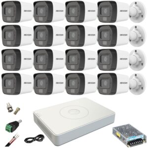 Sistem supraveghere Hikvision 16 camere 5MP Dual Light IR 25m WL 20m DVR AcuSense 4MP cu accesorii incluse Sistem supraveghere Hikvision 16 camere 5MP Dual Light IR 25m WL 20m DVR AcuSense 4MP cu accesorii incluse
