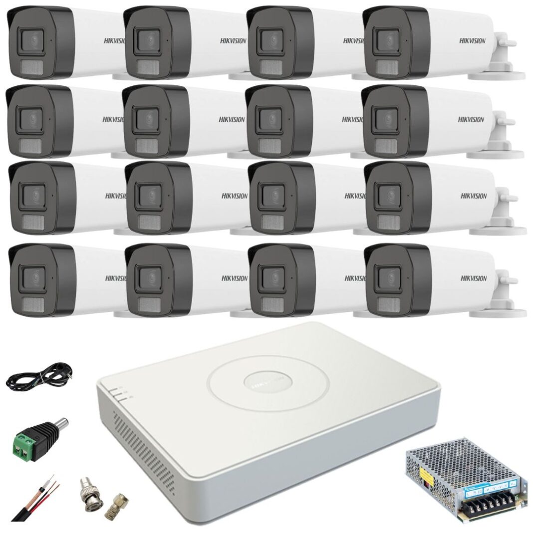 Sistem supraveghere 16 camere Hikvision 5MP Dual Light WL 40m IR 40m DVR 4MP cu accesorii incluse Sistem supraveghere 16 camere Hikvision 5MP Dual Light WL 40m IR 40m DVR 4MP cu accesorii incluse