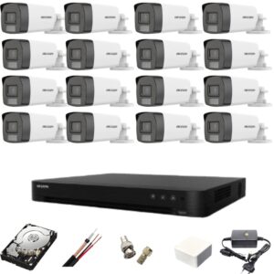 Sistem supraveghere 16 camere Hikvision 5MP Dual Light IR 40m WL 40m DVR AcuSense 8MP cu accesorii incluse HDD 4TB Sistem supraveghere 16 camere Hikvision 5MP Dual Light IR 40m WL 40m DVR AcuSense 8MP cu accesorii incluse HDD 4TB