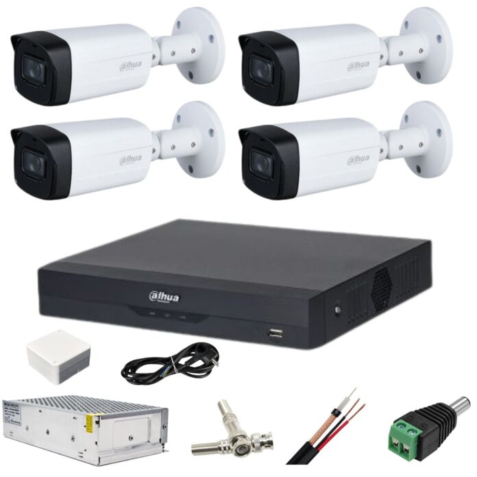 Sistem supraveghere 4 camere Dahua 5MP IR 80 Starlight DVR WizSense 8 Megapixeli cu accesorii incluse Sistem supraveghere 4 camere Dahua 5MP IR 80 Starlight DVR WizSense 8 Megapixeli cu accesorii incluse