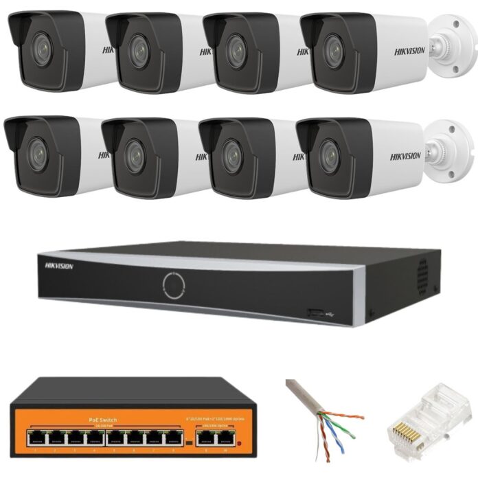 Sistem supraveghere Hikvision 8 camere IP 4MP IR 30m NVR 4K 8 canale 12MP AcuSense accesorii Sistem supraveghere Hikvision 8 camere IP 4MP IR 30m NVR 4K 8 canale 12MP AcuSense accesorii